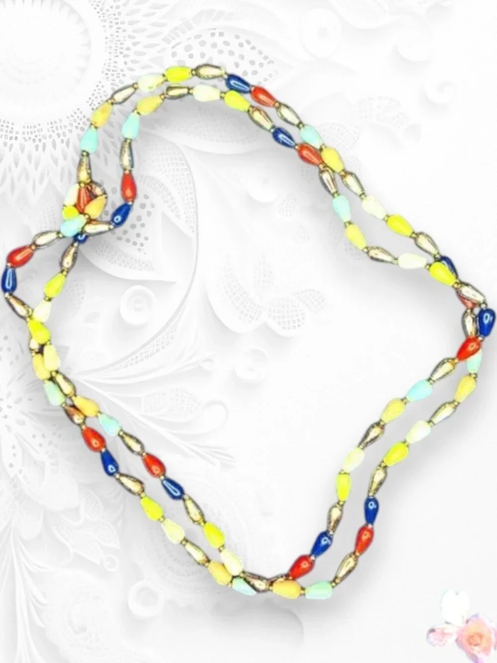 Vintage Colorful Molded Bead Station Necklace Lightweight Long 505